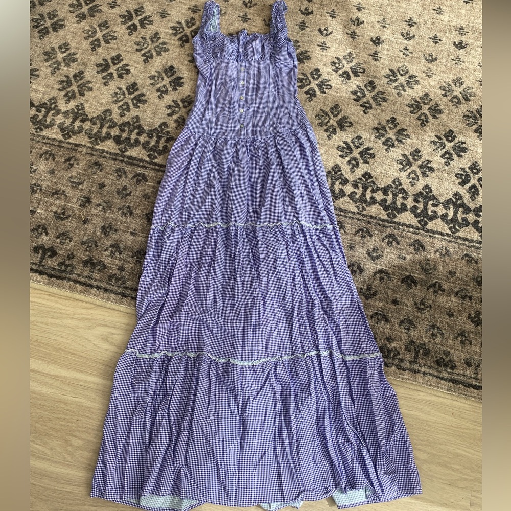 Frankie’s Bikinis Blue Gingham Maxi dress